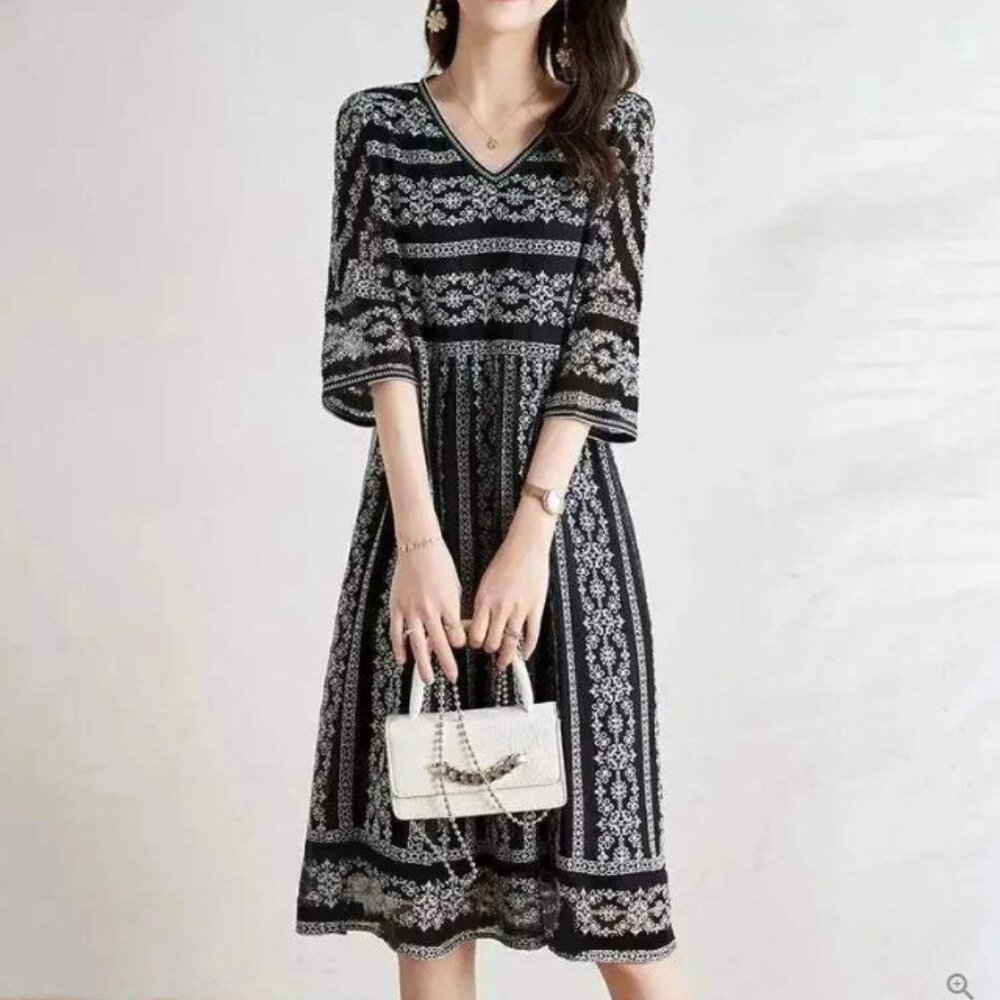 Made With Love black and White V-Neck Dress NWT